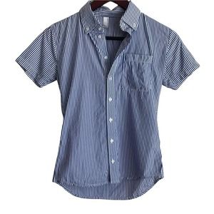 American Apparel Women’s Blouse Collar Neck Short Sleeve Button Down Stripe XXS